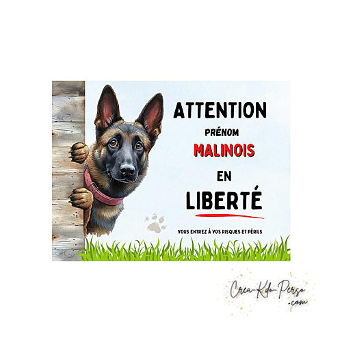 Plaque de portail Malinois Attention au chien panneau je monte la garde