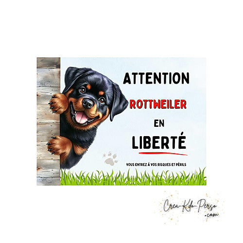 Plaque de portail Rottweiler Attention au chien panneau je monte la garde