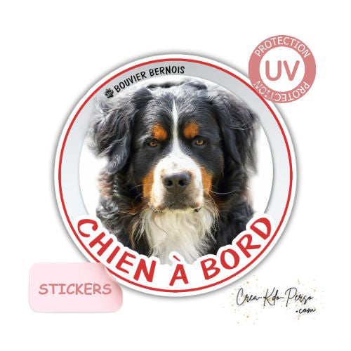 Sticker autocollant de voiture rond Chien à bord Bouvier Bernois