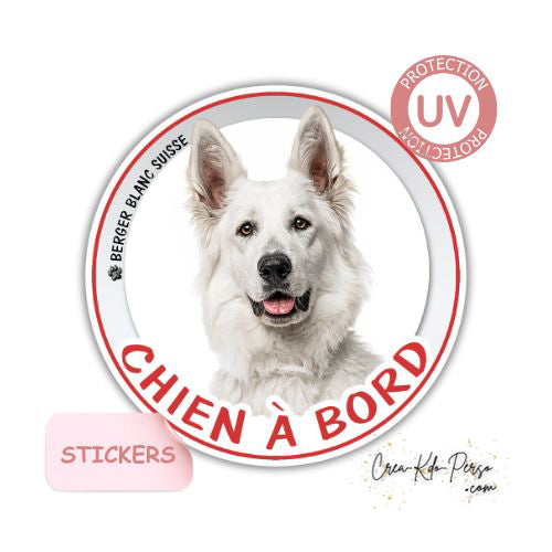 Sticker autocollant de voiture rond Chien à bord Berger Blanc Suisse