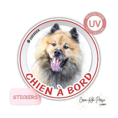 Sticker autocollant de voiture rond Chien à bord Eurasier