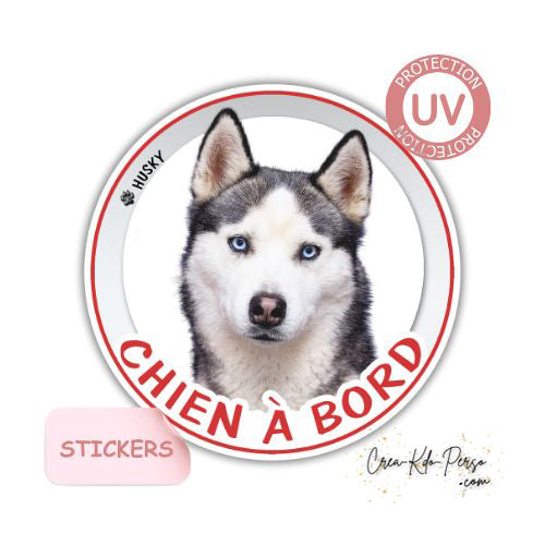 Sticker autocollant de voiture rond Chien à bord Husky