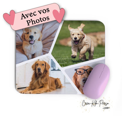 Tapis de souris  rectangle souple et personnalisé avec plusieurs photos