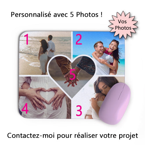 Tapis de souris rectangle souple personnalisé avec plusieurs photos