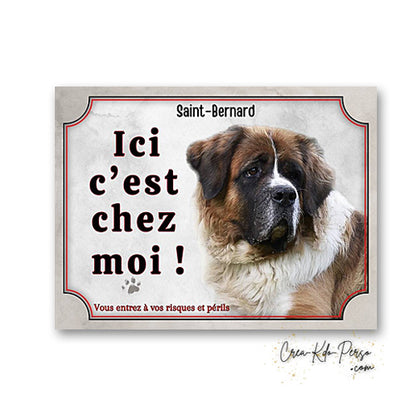 Plaque de portail Saint-Bernard Attention au chien panneau je monte la garde