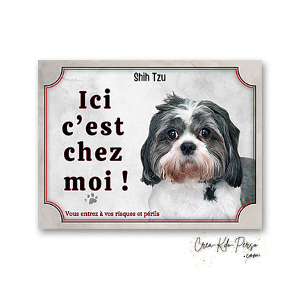 Plaque Shih Tzu Attention au chien panneau de portail je monte la garde