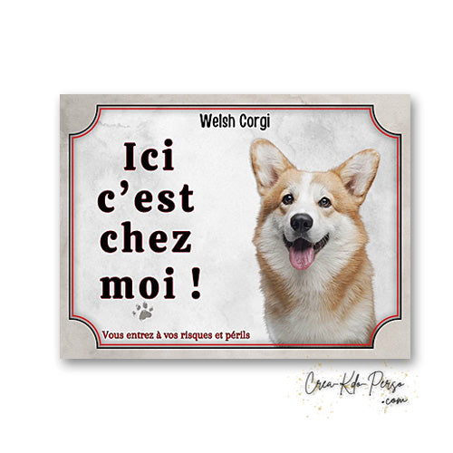 Plaque Welsh Corgi Attention au chien panneau de portail je monte la garde