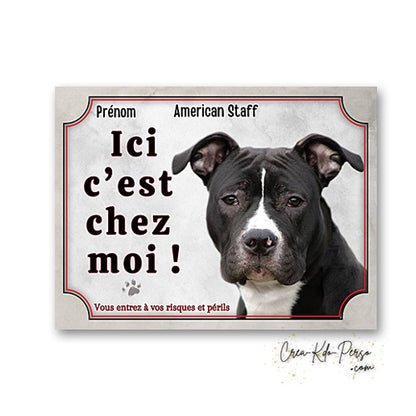 Plaque american staff Attention au chien  panneau de portail je monte la garde