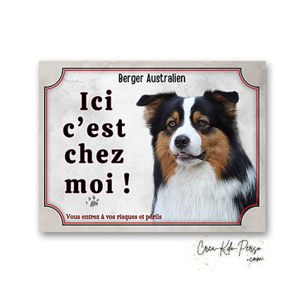 Plaque Berger Australien Panneau de portail Attention au chien je monte la garde