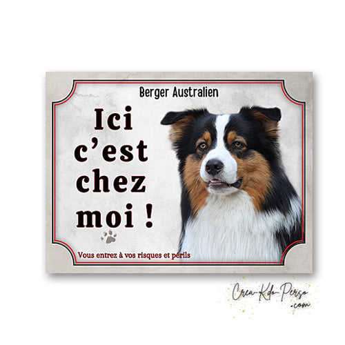 Plaque Berger Australien Panneau de portail Attention au chien je monte la garde