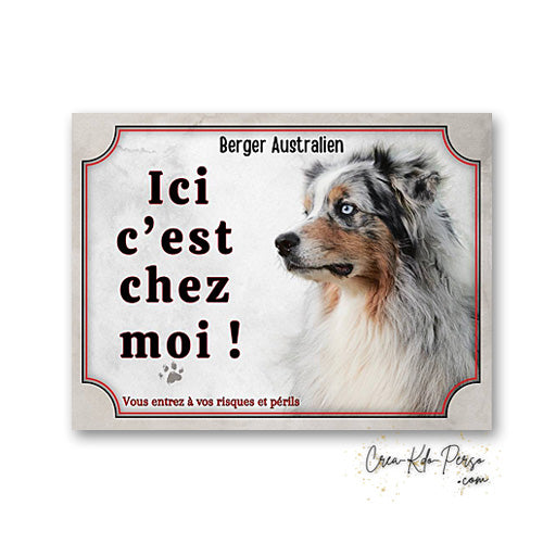 Plaque Berger Australien Panneau de portail Attention au chien je monte la garde