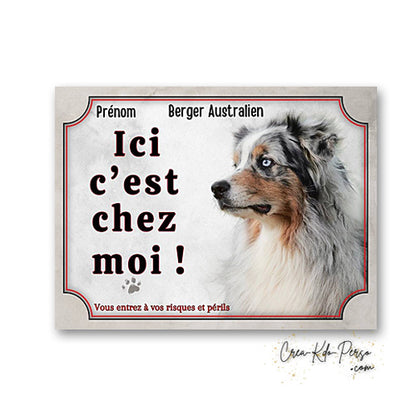 Plaque Berger Australien Panneau de portail Attention au chien je monte la garde