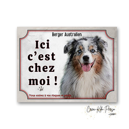 Plaque Berger Australien Panneau de portail Attention au chien je monte la garde