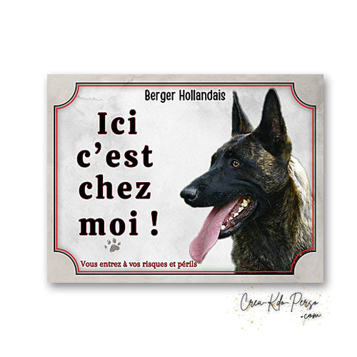Plaque berger hollandais Attention au chien  panneau de portail je monte la garde