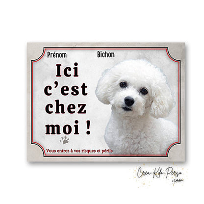 Plaque bichon Attention au chien  panneau de portail je monte la garde