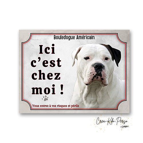 Plaque bouledogue americain Attention au chien  panneau de portail je monte la garde