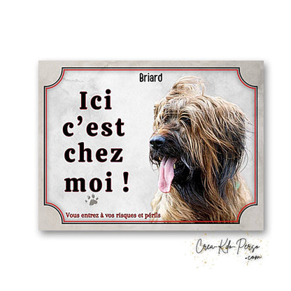 Plaque Briard je monte la garde panneau de portail Attention au chien