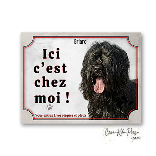 Plaque Briard je monte la garde panneau de portail Attention au chien