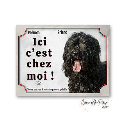 Plaque Briard je monte la garde panneau de portail Attention au chien