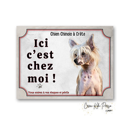 Plaque chien chinois a crete Attention au chien panneau de portail je monte la garde