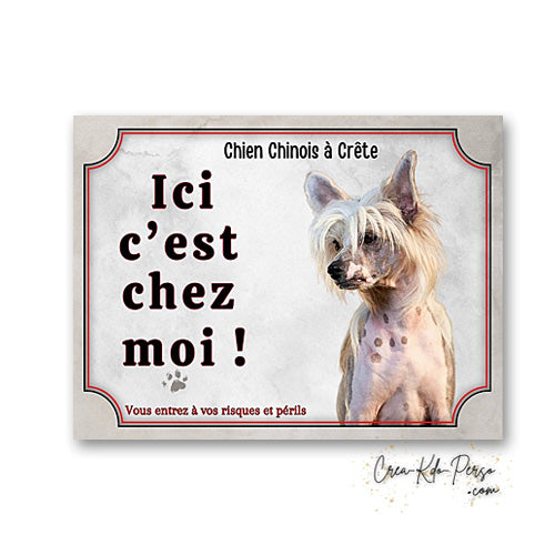 Plaque chien chinois a crete Attention au chien panneau de portail je monte la garde