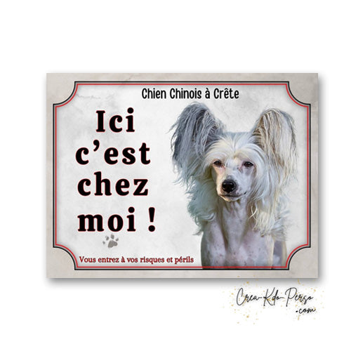 Plaque chien chinois a crete Attention au chien panneau de portail je monte la garde