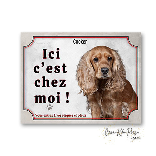 Plaque cocker Attention au chien panneau de portail je monte la garde