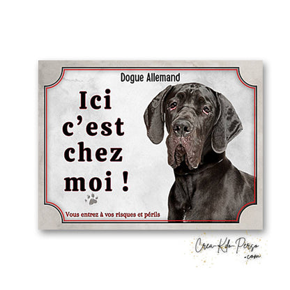Plaque Dogue Allemand je monte la garde panneau de portail Attention au chien