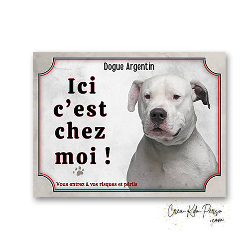 Plaque dogue argentin Attention au chien panneau de portail je monte la garde