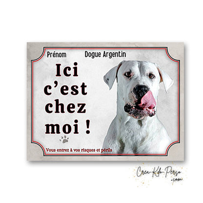 Plaque dogue argentin Attention au chien panneau de portail je monte la garde