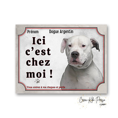 Plaque dogue argentin Attention au chien panneau de portail je monte la garde