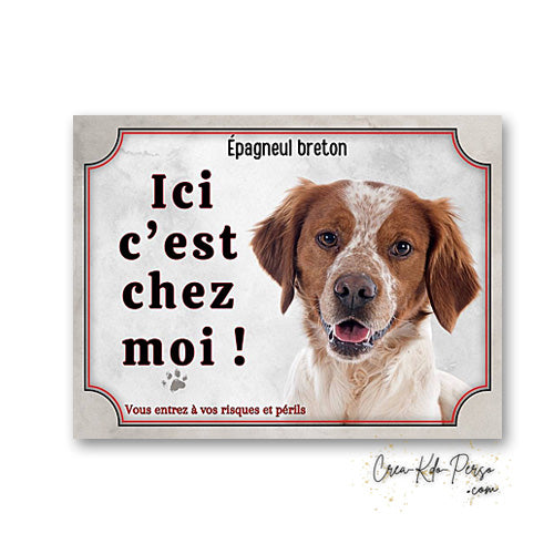 Plaque epagneul breton Attention au chien panneau de portail je monte la garde