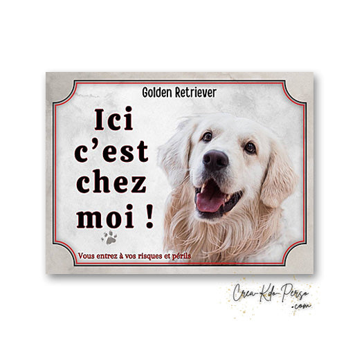 Plaque Golden Retriever panneau de portail Attention au chien
