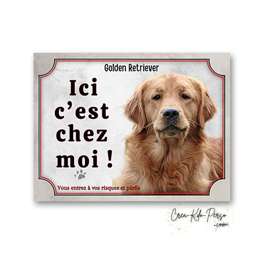 Plaque Golden Retriever panneau de portail Attention au chien