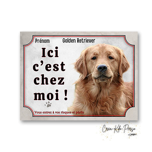 Plaque Golden Retriever panneau de portail Attention au chien