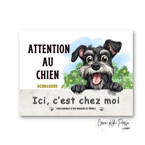 Plaque de portail Schnauzer Attention au Chien panneau je monte la garde