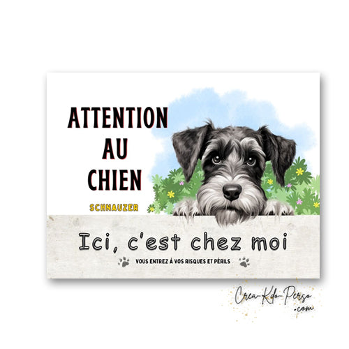Plaque de portail Schnauzer Attention au Chien panneau je monte la garde