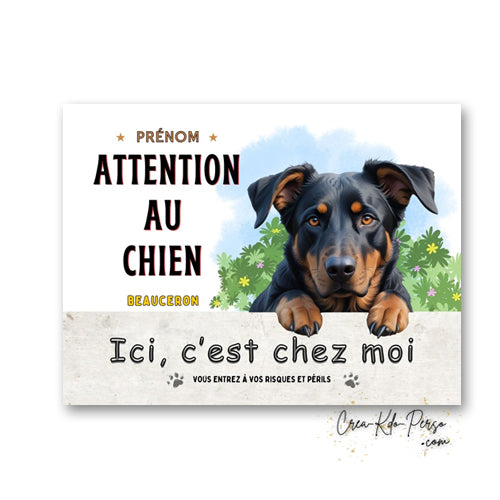 Plaque de portail Beauceron ici c'est chez moi panneau pancarte je monte la garde 