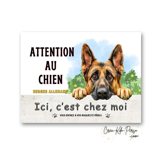 Plaque Berger Allemand Panneau de portail Attention au chien ici c'est chez moi