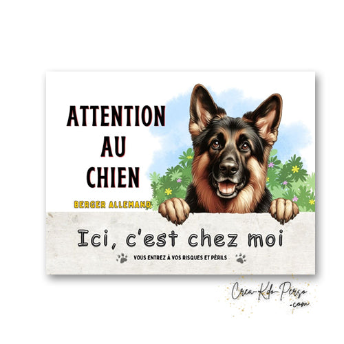 Plaque Berger Allemand Panneau de portail Attention au chien ici c'est chez moi