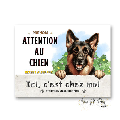 Plaque Berger Allemand Panneau de portail Attention au chien ici c'est chez moi