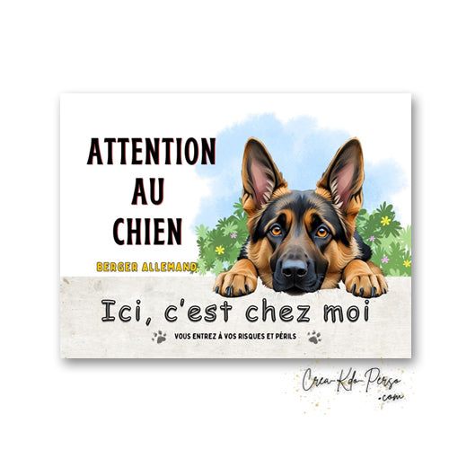 Plaque Berger Allemand Panneau de portail Attention au chien ici c'est chez moi
