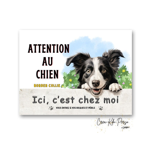 Plaque Border Collie Panneau de portail Attention au chien