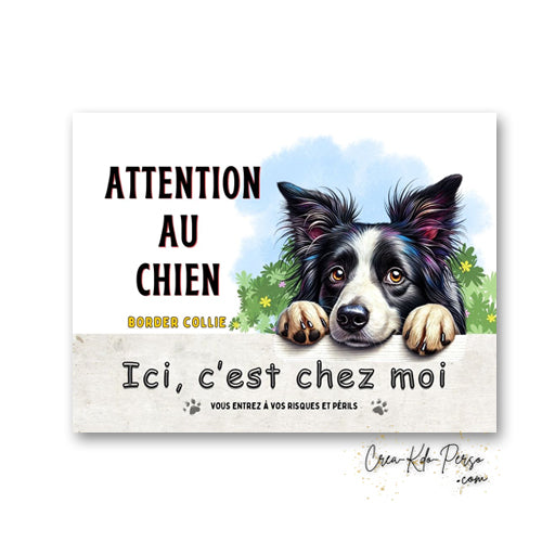 Plaque Border Collie Panneau de portail Attention au chien