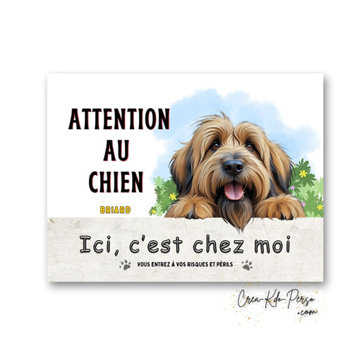 Plaque Briard je monte la garde panneau de portail Attention au chien