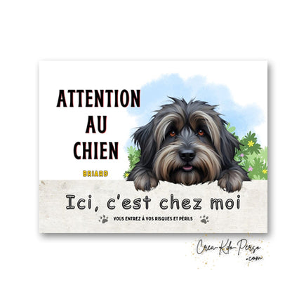 Plaque Briard je monte la garde panneau de portail Attention au chien