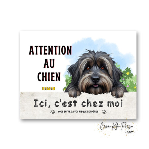 Plaque Briard je monte la garde panneau de portail Attention au chien