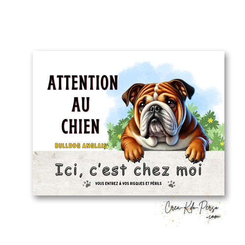 Plaque Bulldog Anglais je monte la garde panneau de portail Attention au chien