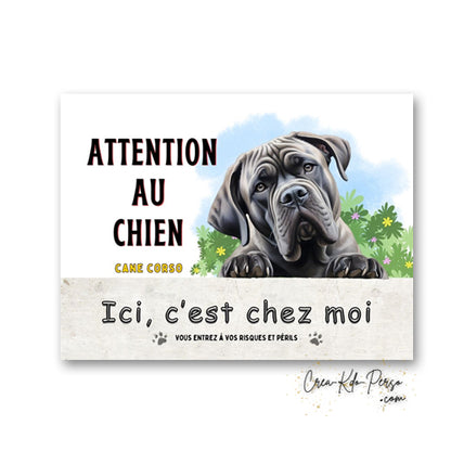 Plaque Cane Corso je monte la garde  panneau de portail Attention au chien