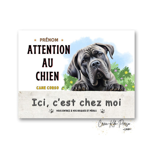 Plaque Cane Corso je monte la garde  panneau de portail Attention au chien